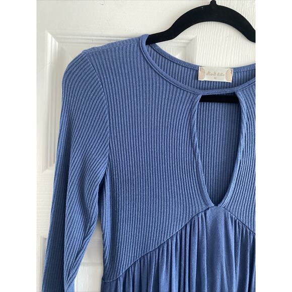 Altar'd State Womens Medium‎ Blue Dress Long Sleeve Ribbed Skater - Picture 4 of 6